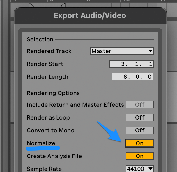 in export menu click normalize on