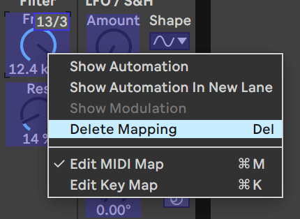 How to delete MIDI mapping with right click