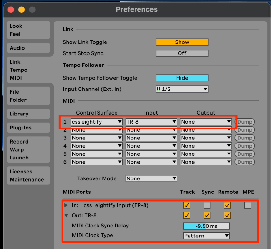 Eightify Ableton preferences