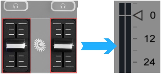 selected track and master volume faders