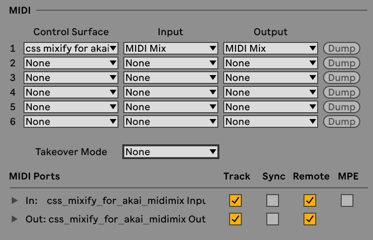 Ableton Preferences, midi tab